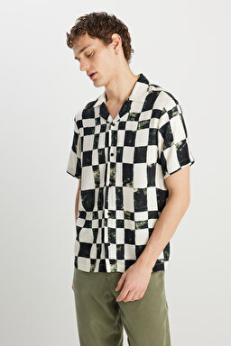 Relaxed Fit Geniş Kesim Desenli Viskon Gömlek - Multi-W2510279900 (görsel 3)
