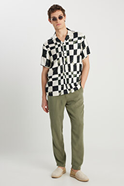 Relaxed Fit Geniş Kesim Desenli Viskon Gömlek - Multi-W2510279900 (görsel 4)