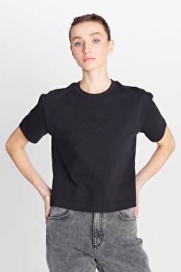 %100 Pamuk Relaxed Fit Geniş Kesim Bisiklet Yaka Siyah Tişört - Black-W2510305001