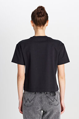 %100 Pamuk Relaxed Fit Geniş Kesim Bisiklet Yaka Siyah Tişört - Black-W2510305001 (görsel 6)