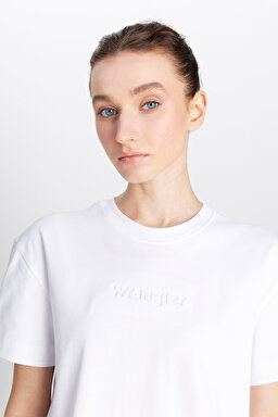 %100 Pamuk Relaxed Fit Geniş Kesim Bisiklet Yaka Ekru Tişört - Off White-W2510305102 (görsel 4)