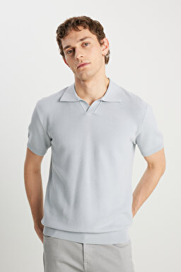 Relaxed Fit Geniş Kesim Açık Gri Polo Yaka Tişört - Light Gray-W2510455032 (görsel 2)