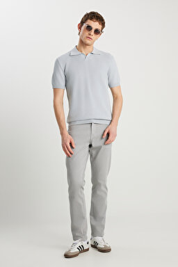 Relaxed Fit Geniş Kesim Açık Gri Polo Yaka Tişört - Light Gray-W2510455032 (görsel 3)