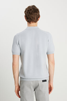 Relaxed Fit Geniş Kesim Açık Gri Polo Yaka Tişört - Light Gray-W2510455032 (görsel 5)