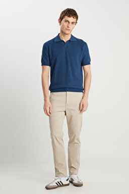 Relaxed Fit Geniş Kesim Koyu Mavi Polo Yaka Tişört - İndigo-W2510455TF (görsel 3)