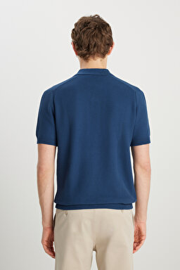 Relaxed Fit Geniş Kesim Koyu Mavi Polo Yaka Tişört - İndigo-W2510455TF (görsel 5)