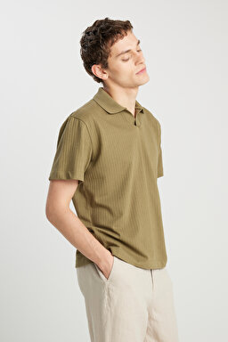 Relaxed Fit Geniş Kesim Haki Polo Tişört - Khaki-W2510464801
