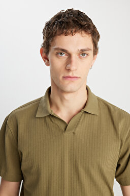 Relaxed Fit Geniş Kesim Haki Polo Tişört - Khaki-W2510464801 (görsel 4)