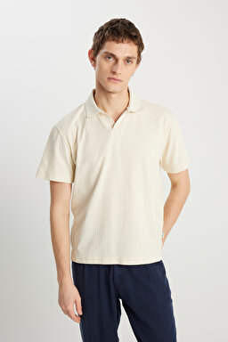 Relaxed Fit Geniş Kesim Açık Sarı Polo Yaka Tişört - LightYellow-W2510464813 (görsel 2)