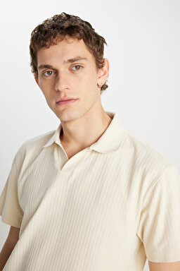 Relaxed Fit Geniş Kesim Açık Sarı Polo Yaka Tişört - LightYellow-W2510464813 (görsel 4)