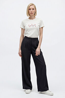 Relaxed Fit Yüksek Bel Geniş Paça Yumuşak Dokulu Siyah Pantolon - Black-W2510473001 (görsel 2)