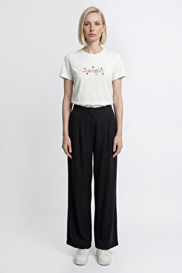 Relaxed Fit Yüksek Bel Geniş Paça Yumuşak Dokulu Siyah Pantolon - Black-W2510473001 (görsel 3)