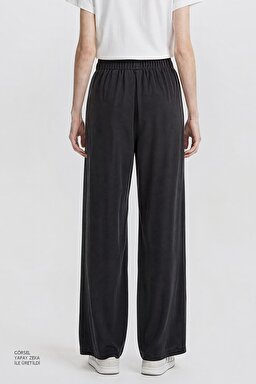Relaxed Fit Yüksek Bel Geniş Paça Yumuşak Dokulu Siyah Pantolon - Black-W2510473001 (görsel 5)