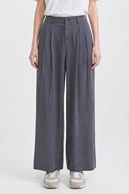 Relaxed Fit Yüksek Bel Geniş Paça Yumuşak Dokulu Siyah Pantolon - Gray-W2510473035 (görsel 2)