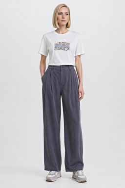 Relaxed Fit Yüksek Bel Geniş Paça Yumuşak Dokulu Siyah Pantolon - Gray-W2510473035 (görsel 3)