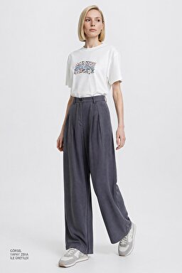 Relaxed Fit Yüksek Bel Geniş Paça Yumuşak Dokulu Siyah Pantolon - Gray-W2510473035 (görsel 3)