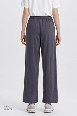 Relaxed Fit Yüksek Bel Geniş Paça Yumuşak Dokulu Siyah Pantolon - Gray-W2510473035 (görsel 5)