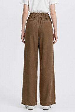 Relaxed Fit Geniş Kesim Yüksek Bel Geniş Paça Yumuşak Dokulu Deve Tüyü Pantolon - Camel-W2510473211 (görsel 5)