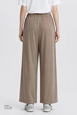 Relaxed Fit Yüksek Bel Geniş Paça Yumuşak Dokulu Siyah Pantolon - Beige-W2510473614 (görsel 5)