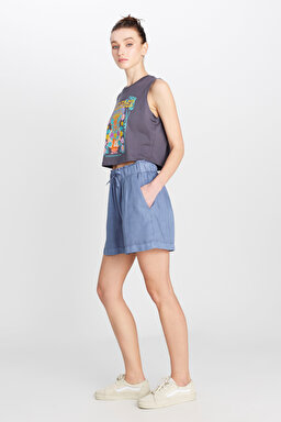 Relaxed Fit Geniş Kesim Yumuşak Dokulu Koyu Mavi Şort - İndigo-W2510478TF
