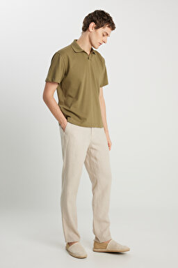 %100 Keten Regular Fit Normal Kesim Normal Bel Düz Paça Bej Pantolon - Beige-W2510479614 (görsel 2)