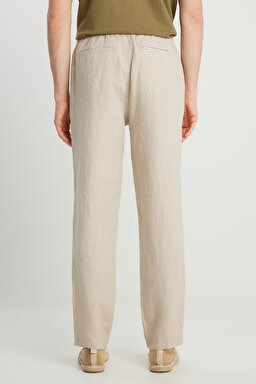 %100 Keten Regular Fit Normal Kesim Normal Bel Düz Paça Bej Pantolon - Beige-W2510479614 (görsel 4)