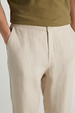 %100 Keten Regular Fit Normal Kesim Normal Bel Düz Paça Bej Pantolon - Beige-W2510479614 (görsel 5)