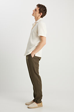 %100 Keten Regular Fit Normal Kesim Normal Bel Düz Paça Haki Pantolon - Khaki-W2510479801 (görsel 2)