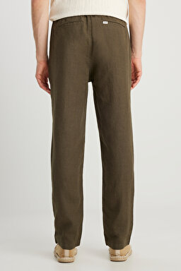 %100 Keten Regular Fit Normal Kesim Normal Bel Düz Paça Haki Pantolon - Khaki-W2510479801 (görsel 4)