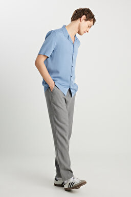 %100 Keten Regular Fit Normal Kesim Normal Bel Düz Paça Koyu Gri Pantolon - Dark Grey-W251047993 (görsel 2)