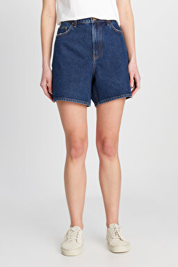 %100 Pamuk Regular Fit Normal Kesim Koyu Mavi Denim Şort - Dark Indigo-W2510525X1E (görsel 3)