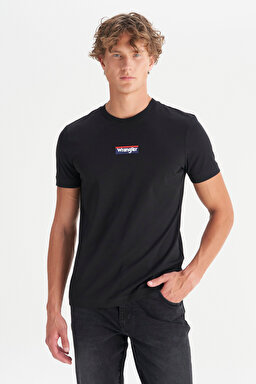 %100 Pamuk Regular Fit Normal Kesim Siyah Minimal Logo Tişört - Black-W2510527001