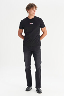%100 Pamuk Regular Fit Normal Kesim Siyah Minimal Logo Tişört - Black-W2510527001 (görsel 2)