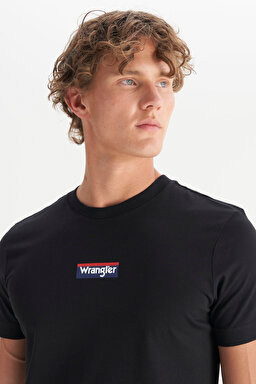 %100 Pamuk Regular Fit Normal Kesim Siyah Minimal Logo Tişört - Black-W2510527001 (görsel 4)
