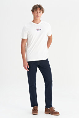 %100 Pamuk Regular Fit Normal Kesim Bisiklet Yaka Ekru Mini Logo Tişört - Off White-W2510527102 (görsel 2)