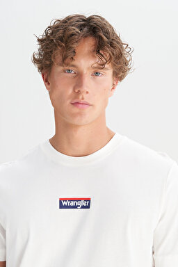 %100 Pamuk Regular Fit Normal Kesim Bisiklet Yaka Ekru Mini Logo Tişört - Off White-W2510527102 (görsel 4)