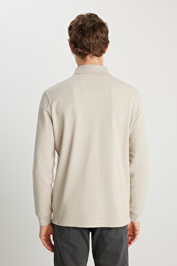 Regular Fit Normal Kesim Uzun Kollu Pamuklu Taş Rengi Polo Yaka Tişört - Stone-W251068313 (görsel 5)