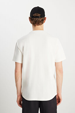 Relaxed Fit Geniş Kesim Bisiklet Yaka Ekru Dokulu Basic Tişört - Ecru-W2510718104 (görsel 5)