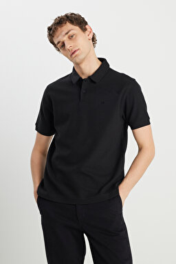 Regular Fit Normal Kesim Siyah Polo Yaka Tişört - Black-W2510720001 (görsel 2)