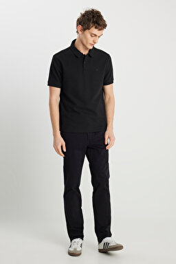 Regular Fit Normal Kesim Siyah Polo Yaka Tişört - Black-W2510720001 (görsel 3)