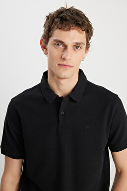 Regular Fit Normal Kesim Siyah Polo Yaka Tişört - Black-W2510720001 (görsel 4)