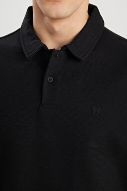 Regular Fit Normal Kesim Siyah Polo Yaka Tişört - Black-W2510720001 (görsel 5)