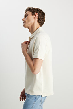 Regular Fit Normal Kesim Ekru Polo Yaka Tişört - Ecru-W2510720104 (görsel 2)