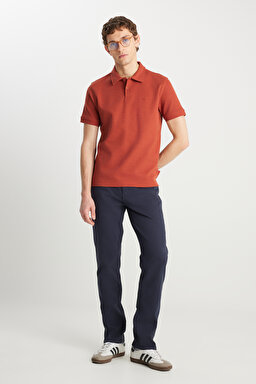 Regular Fit Normal Kesim Kiremit Rengi Polo Yaka Tişört - Brick-W2510720222 (görsel 3)
