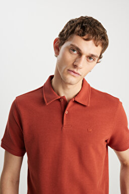 Regular Fit Normal Kesim Kiremit Rengi Polo Yaka Tişört - Brick-W2510720222 (görsel 4)