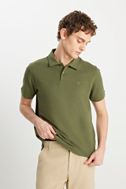 Regular Fit Normal Kesim Zeytin Yeşili Polo Yaka Tişört - Olive-W2510720308 (görsel 2)