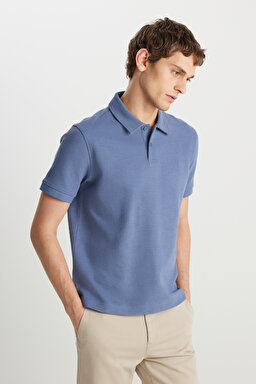 Regular Fit Normal Kesim Açık Mavi Polo Yaka Tişört - Light Blue-W2510720404 (görsel 2)