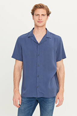 Relaxed Fit Geniş Kesim Yumuşak Dokulu Lacivert Gömlek - Navy-W2510722410