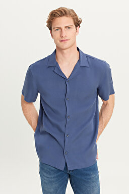 Relaxed Fit Geniş Kesim Yumuşak Dokulu Lacivert Gömlek - Navy-W2510722410 (görsel 3)