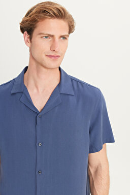Relaxed Fit Geniş Kesim Yumuşak Dokulu Lacivert Gömlek - Navy-W2510722410 (görsel 5)